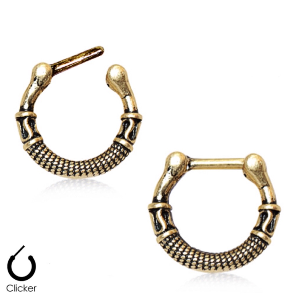 Septum Daith Straight Clicker Antiqued Golded Ring