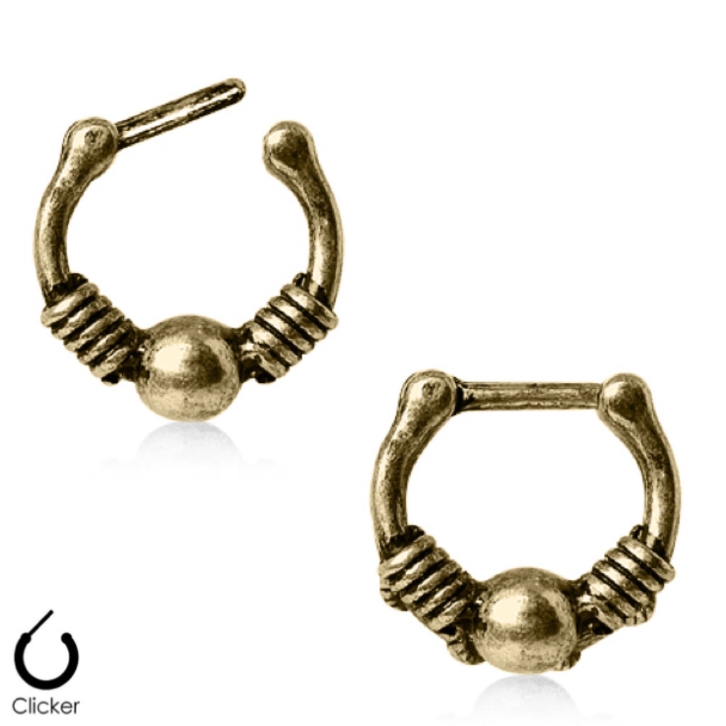 Septum Daith Straight Clicker Antique Gold Ball and Rope Ring
