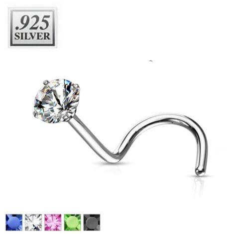 .925 Sterling Silver 20G Prong Set Round CZ Nose Screw