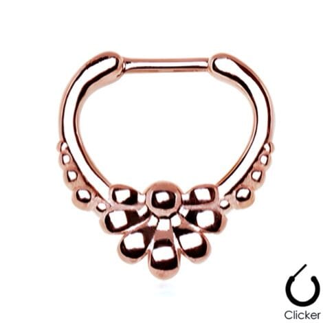 Septum Daith Clicker Rose Gold Royalty Flower On Heart Ring