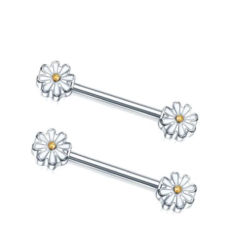 Little White Daisy Flower Nipple Barbell Ring - Image 1