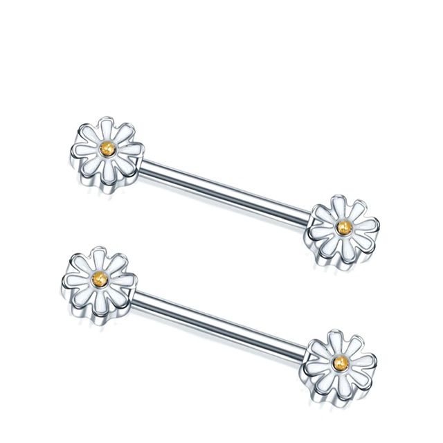 Little White Daisy Flower Nipple Barbell Ring