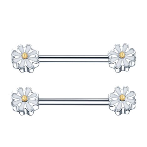 Little White Daisy Flower Nipple Barbell Ring - Image 2