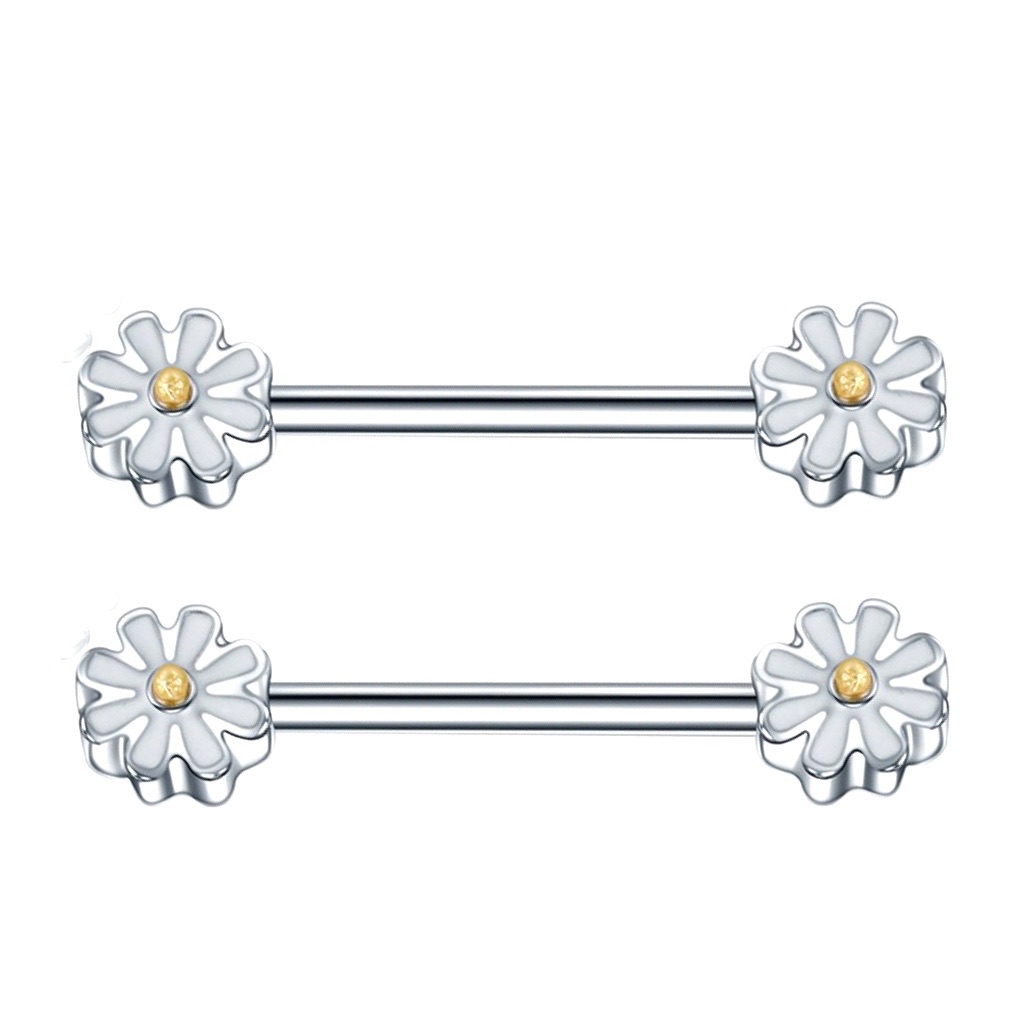 Little White Daisy Flower Nipple Barbell Ring