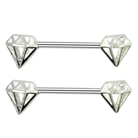 Nipple Barbell Ring Pairs with Diamond Shaped Ends - Image 1