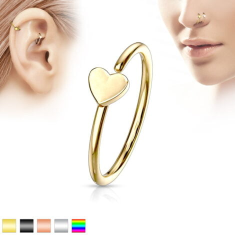 Hoop Nose Ring W/ Small Heart Top In IP Colours