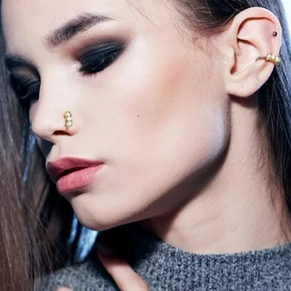 Hoop Ring Lined with 3 White Fire Opals, Nose Cartilage - Image 2