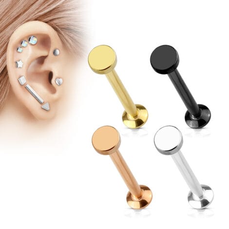 Ear Cartilage Labret Stud Threaded with Flat Round Top