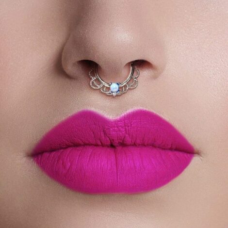 Opal and CZ Filigree Bendable Cut Ring for Septum Daith - Image 2