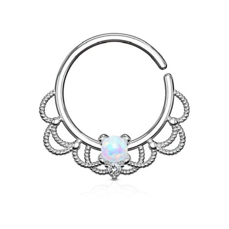 Opal and CZ Filigree Bendable Cut Ring for Septum Daith - Image 8
