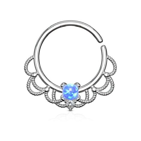 Opal and CZ Filigree Bendable Cut Ring for Septum Daith - Image 9