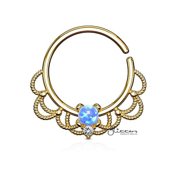 Opal and CZ Filigree Bendable Cut Ring for Septum Daith