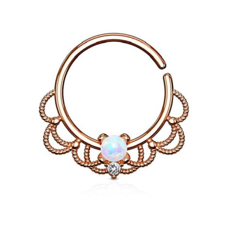 Opal and CZ Filigree Bendable Cut Ring for Septum Daith - Image 7