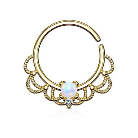 Opal and CZ Filigree Bendable Cut Ring for Septum Daith - Image 3