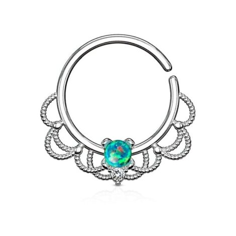 Opal and CZ Filigree Bendable Cut Ring for Septum Daith - Image 6