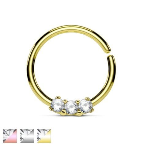 Septum Daith, 3 Prong Set CZ 316L Surgical Steel Bendable Ring