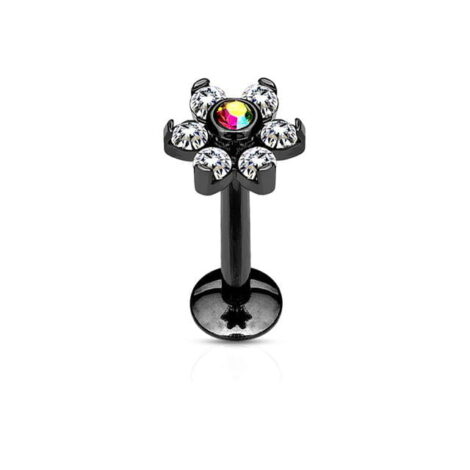 Flower Top Labret with 6 Gem Petals All 316L Surgical Steel - Image 3