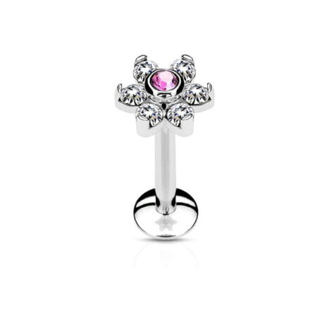 Flower Top Labret with 6 Gem Petals All 316L Surgical Steel - Image 8