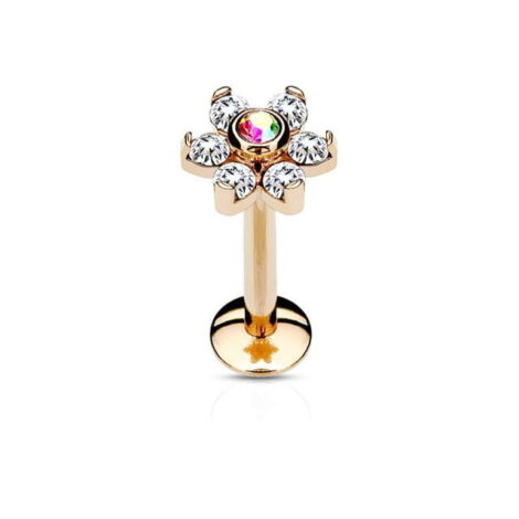 Flower Top Labret with 6 Gem Petals All 316L Surgical Steel - Image 6