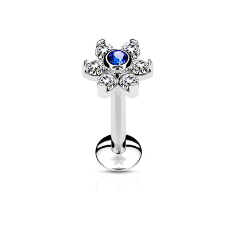 Flower Top Labret with 6 Gem Petals All 316L Surgical Steel - Image 7