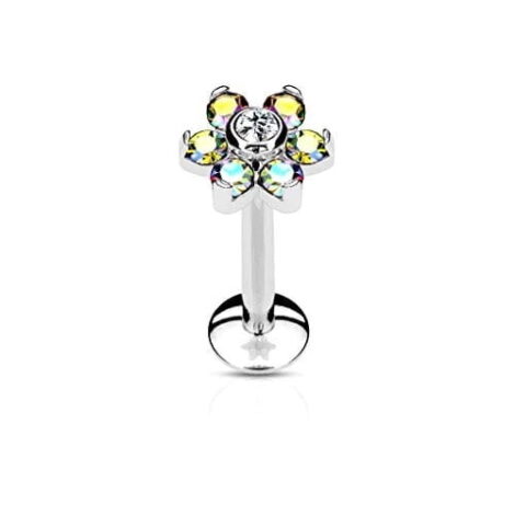 Flower Top Labret with 6 Gem Petals All 316L Surgical Steel - Image 2