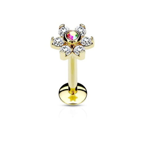 Flower Top Labret with 6 Gem Petals All 316L Surgical Steel - Image 5