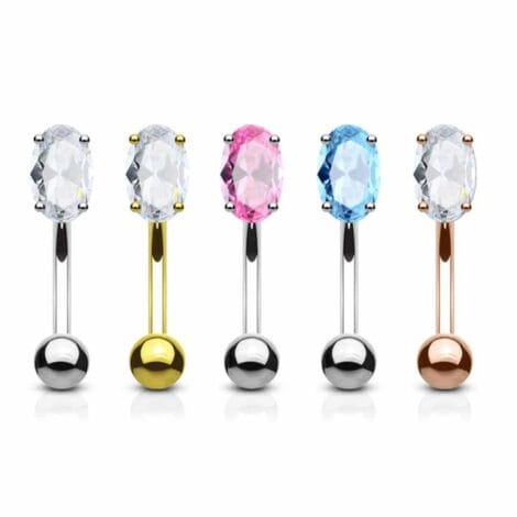 16G Curved Barbell Eyebrow Rook with Prong Set Oval CZ