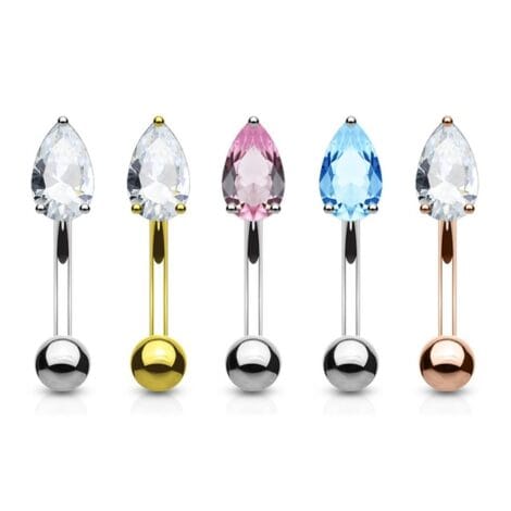 16G Curved Barbell Eyebrow Rook with Prong Set Teardrop CZ