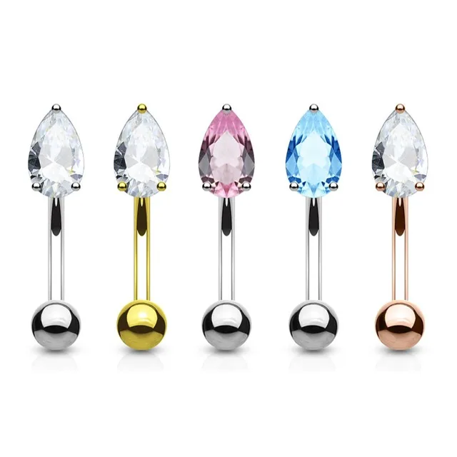 16G Curved Barbell Eyebrow Rook with Prong Set Teardrop CZ