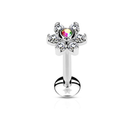 Flower Top Labret with 6 Gem Petals All 316L Surgical Steel - Image 4