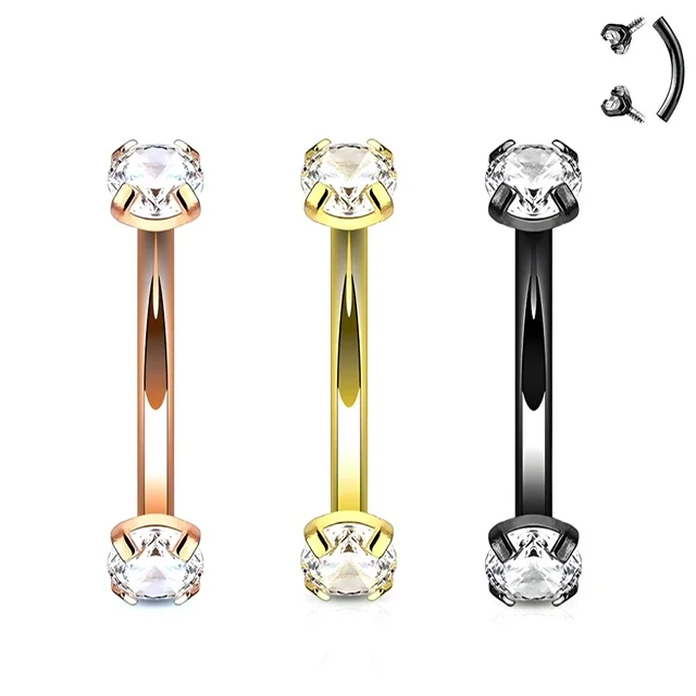 16G Curved Barbell Rook Eyebrow w/ Double Round Gems