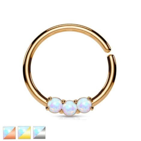 Septum Daith 3 Prong Set Opal Bendable Hoop Ring