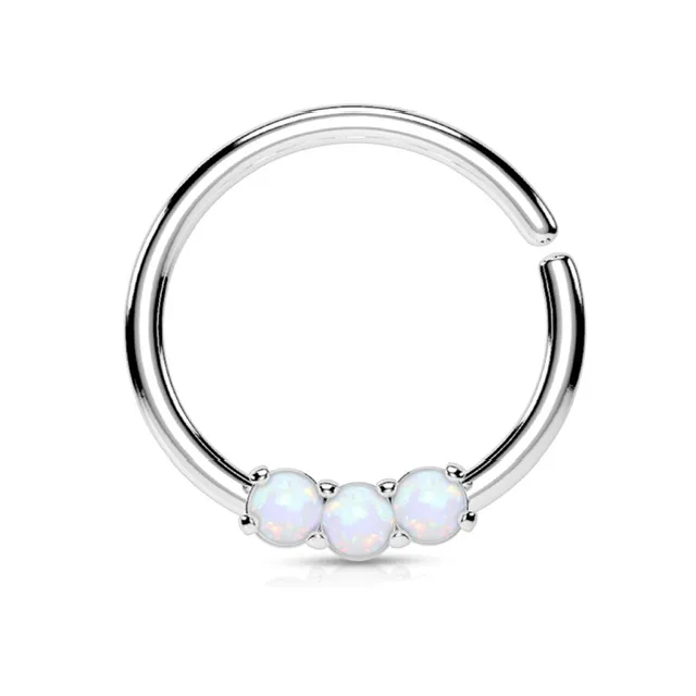 Septum Daith 3 Prong Set Opal Bendable Hoop Ring