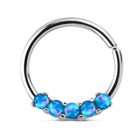 Septum Daith 5 Prong Set Opal Bendable Hoop Ring - Image 4