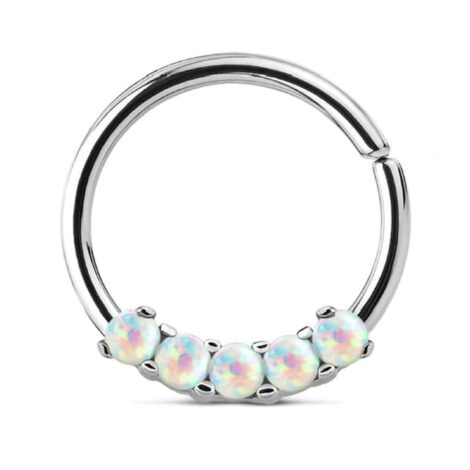 Septum Daith 5 Prong Set Opal Bendable Hoop Ring - Image 2