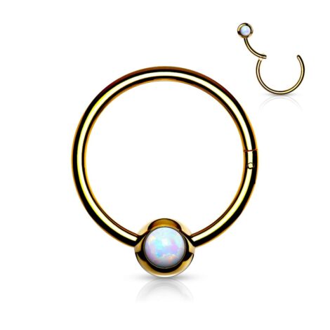 Hinged Hoop Segment Ring With Fixed Jewelled Opal Ball - Image 8