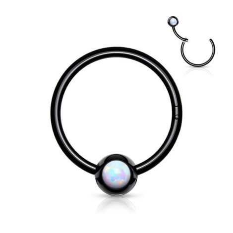 Hinged Hoop Segment Ring With Fixed Jewelled Opal Ball - Image 4