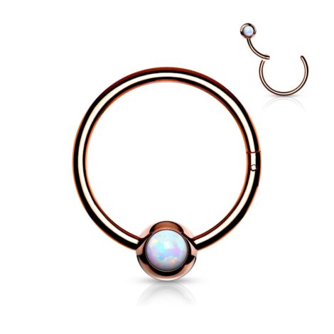 Hinged Hoop Segment Ring With Fixed Jewelled Opal Ball - Image 9