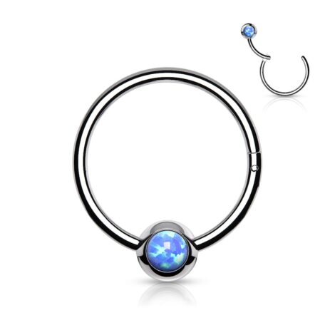 Hinged Hoop Segment Ring With Fixed Jewelled Opal Ball - Image 7
