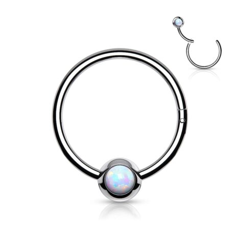 Hinged Hoop Segment Ring With Fixed Jewelled Opal Ball - Image 6