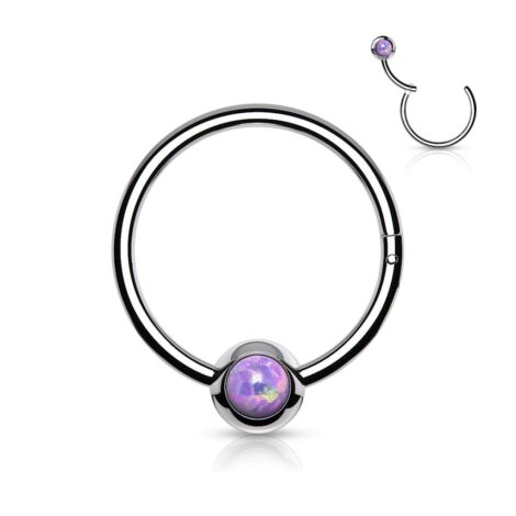 Hinged Hoop Segment Ring With Fixed Jewelled Opal Ball - Image 5