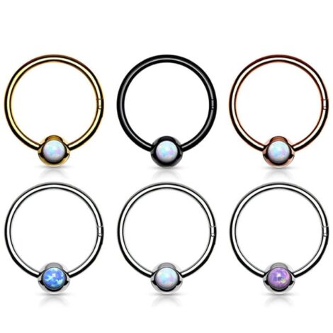 Hinged Hoop Segment Ring With Fixed Jewelled Opal Ball - Image 2