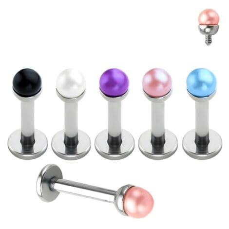 Frosted Pearl Top Labret Stud Internal Threading, Cartilage Tragus