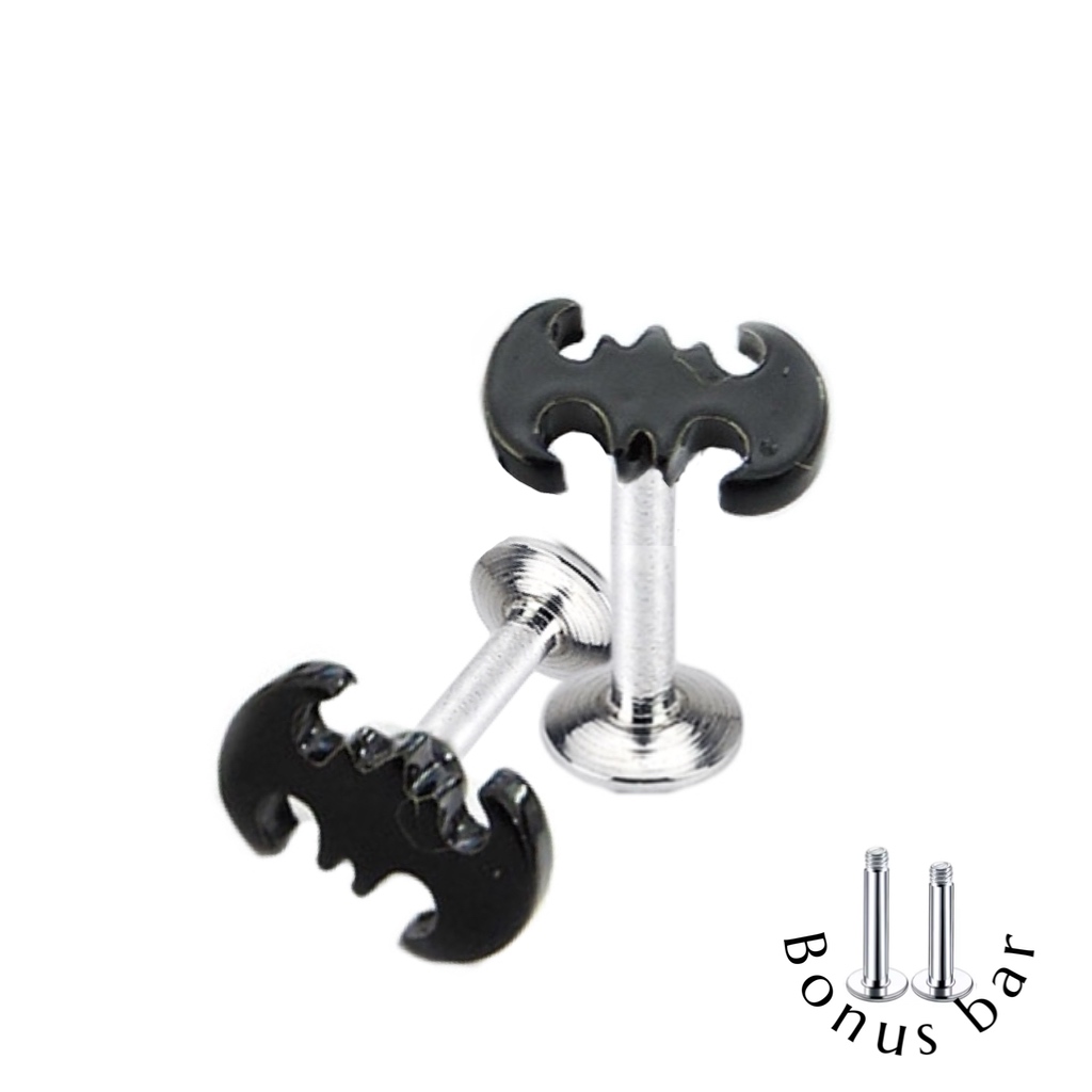 Black Bat Ear Cartilage Labret Stud with Bonus Bar