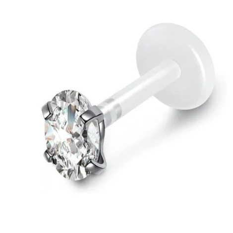 Bioplast Labret Stud w/ Push Fit Marquise Teardrop Oval Prong CZ Tops - Image 4