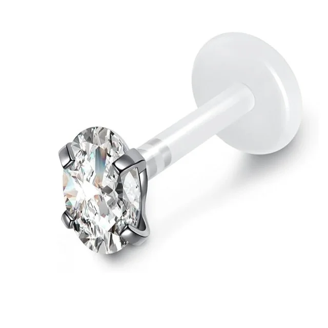 Bioplast Labret Stud w/ Push Fit Marquise Teardrop Oval Prong CZ Tops