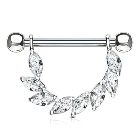 Marquise CZ Bridge Shield Nipple Ring Barbell Pairs - Image 8
