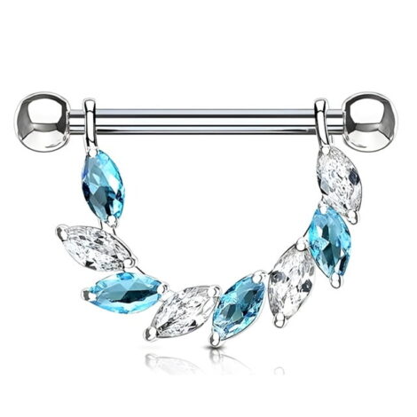 Marquise CZ Bridge Shield Nipple Ring Barbell Pairs - Image 7