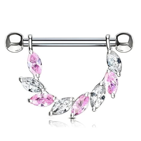 Marquise CZ Bridge Shield Nipple Ring Barbell Pairs - Image 6