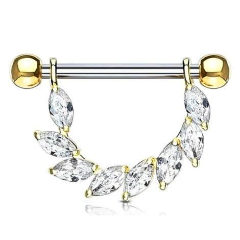 Marquise CZ Bridge Shield Nipple Ring Barbell Pairs - Image 5